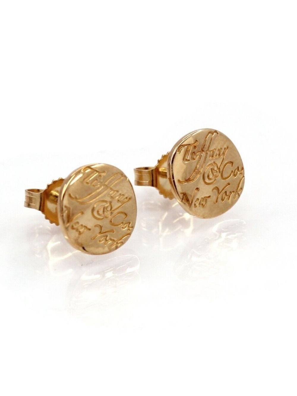 Tiffany & Co. 18K Yellow Gold Round 1837 New York Script Notes Stud Earrings